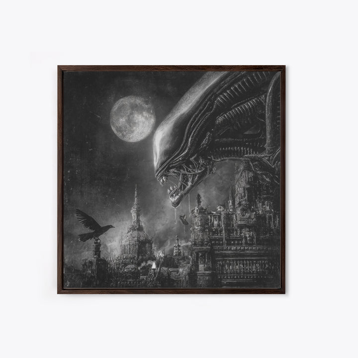 Monochrome Gothic Halloween, Biomechanical Horror Art, Square Wall Art, Gothic Horror Wall Art, Framed Canvas Print, Halloween Wall Art