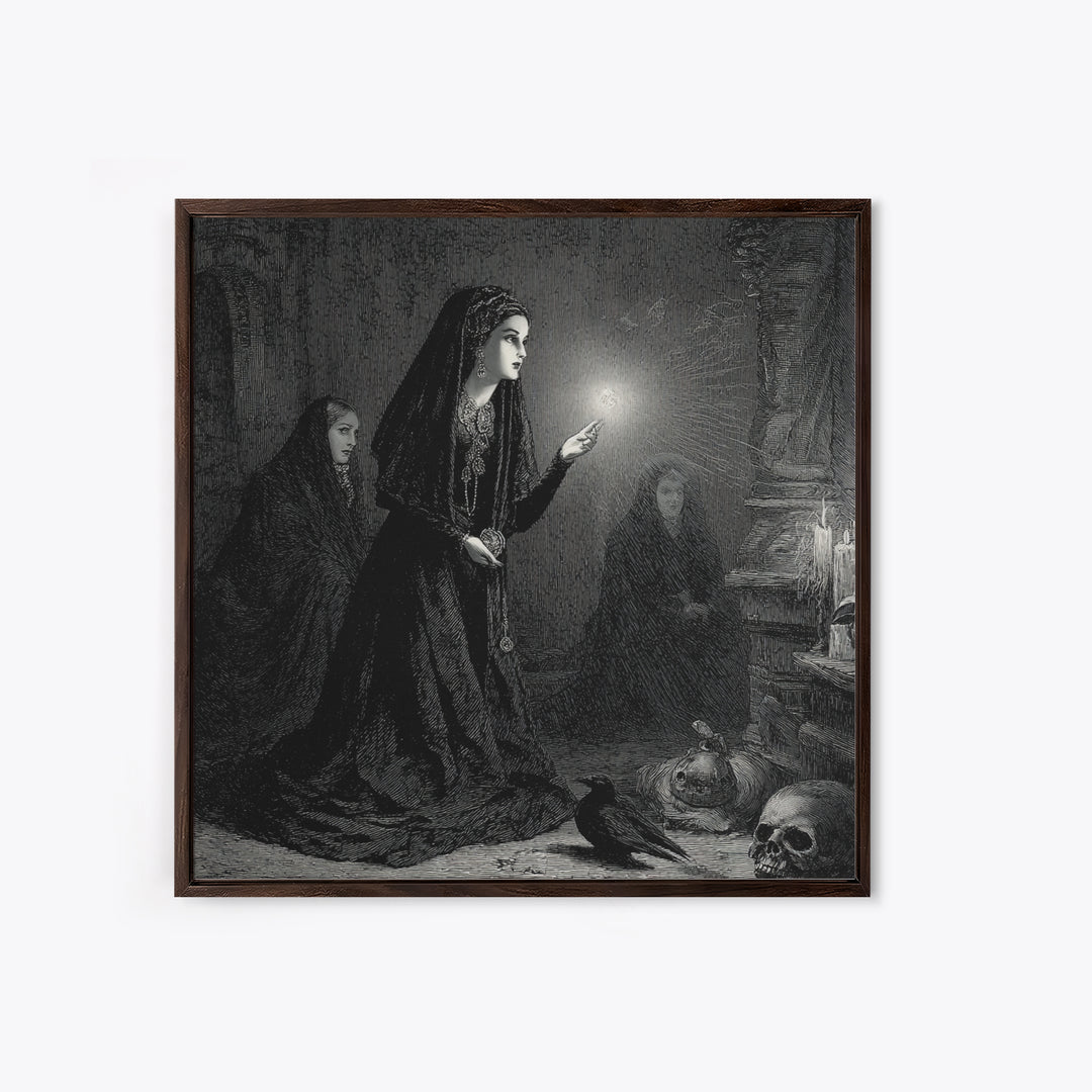 Victorian Mourning Halloween, Gothic Engraving Art, Square Wall Art, Dark Fantasy Wall Art, Canvas Print, Halloween Wall Art