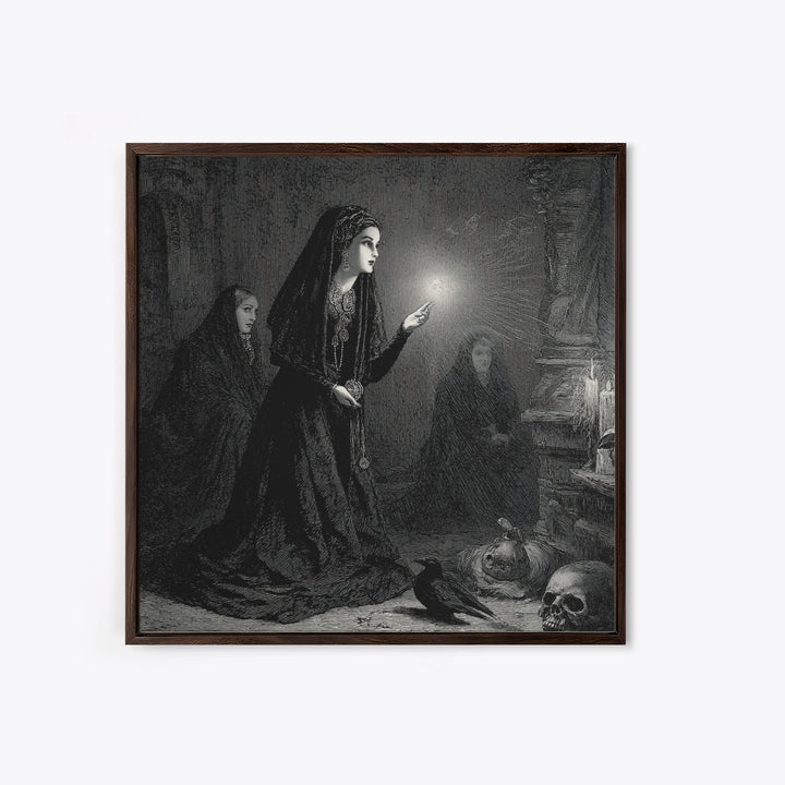 Victorian Mourning Halloween, Gothic Engraving Art, Square Wall Art, Dark Fantasy Wall Art, Canvas Print, Halloween Wall Art