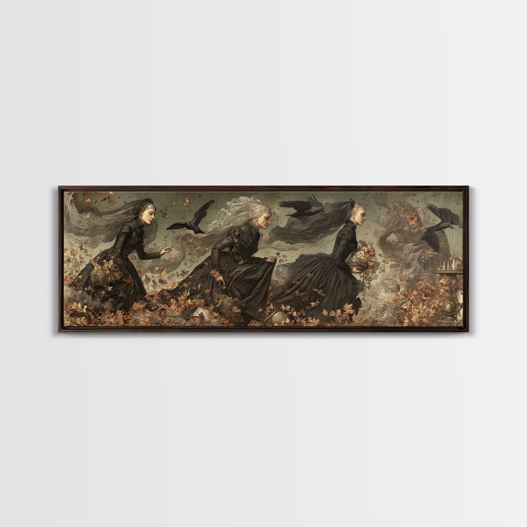 Victorian Mourning Halloween, Medieval Grotesque Art, Extra Wide Wall Art, Dark Fantasy Wall Art, Canvas Print, Halloween Wall Art