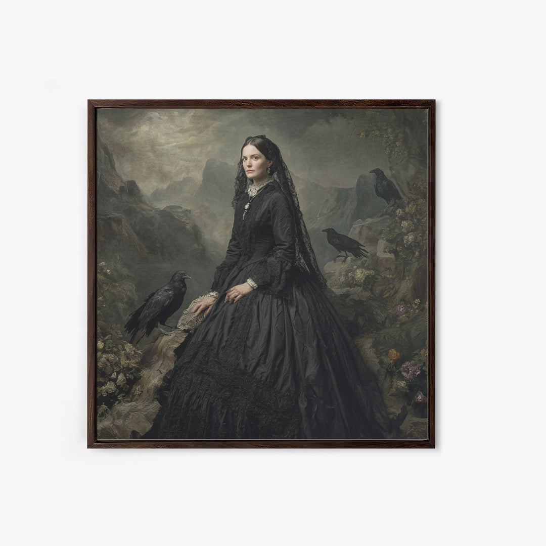 Victorian Mourning Halloween, Baroque Witchcraft Art, Square Wall Art, Macabre Wall Art, Framed Canvas Print, Halloween Wall Art
