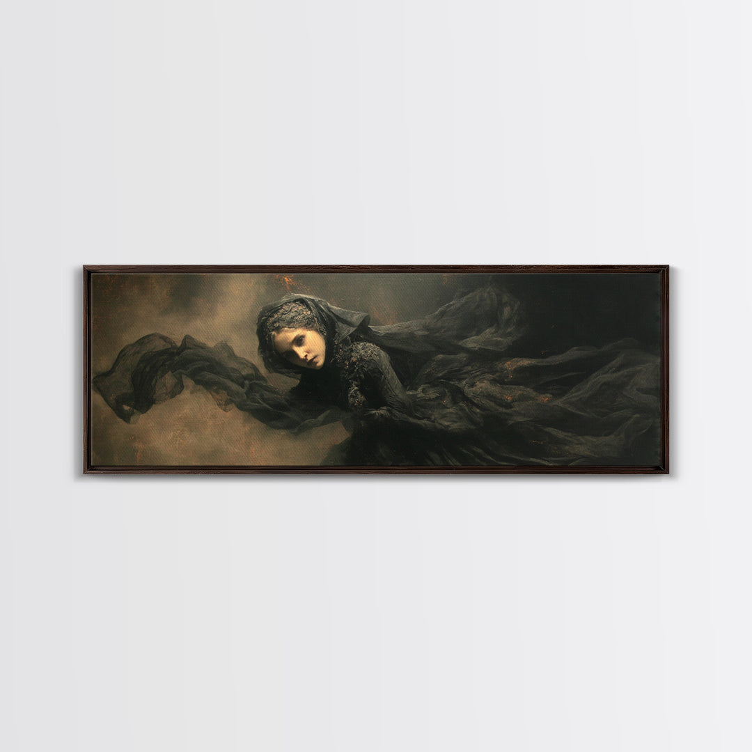 Victorian Mourning Halloween, Dark Romantic Horror Art, Extra Wide Wall Art, Gothic Horror Wall Art, Framed Canvas Print