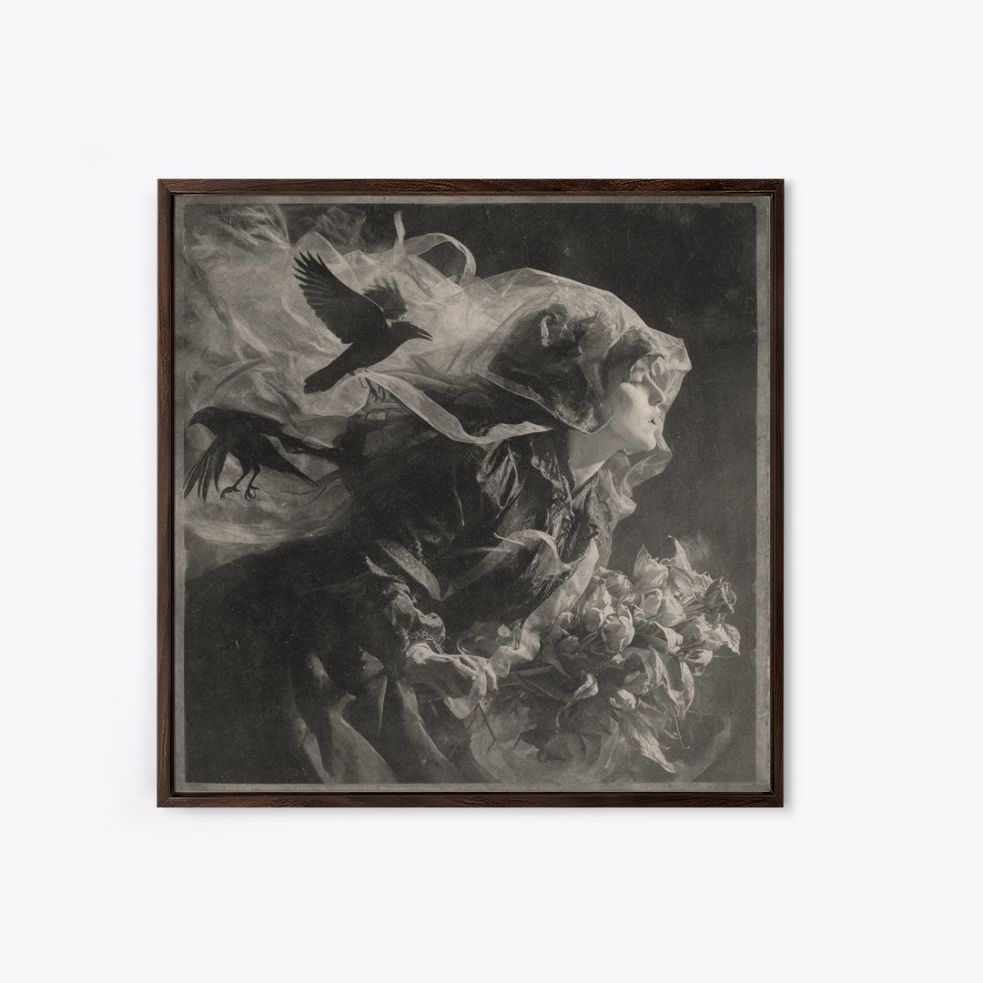 Victorian Mourning Halloween, Symbolist Dream Art, Square Wall Art, Dark Fantasy Wall Art, Canvas Print, Halloween Wall Art