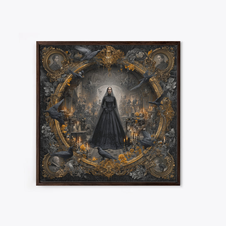 Victorian Mourning Halloween, Ornate Symbolist Art, Square Wall Art, Dark Halloween Decor, Framed Canvas Print, Halloween Wall Art