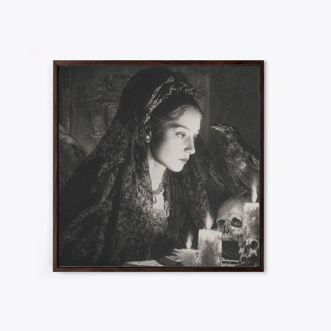 Victorian Mourning Halloween, Decadent Gothic Art, Square Wall Art, Macabre Wall Art, Framed Canvas Print, Halloween Wall Art