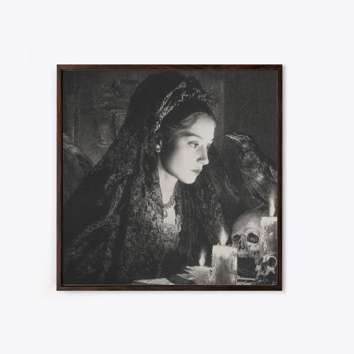 Victorian Mourning Halloween, Decadent Gothic Art, Square Wall Art, Macabre Wall Art, Framed Canvas Print, Halloween Wall Art