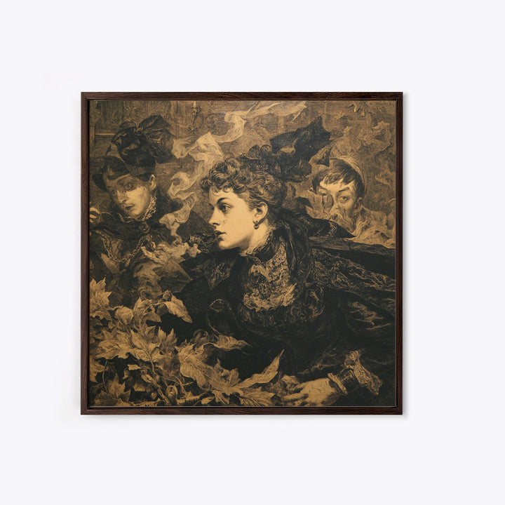 Victorian Mourning Halloween, Symbolist Etching Art, Square Wall Art, Dark Fantasy Wall Art, Framed Canvas Print, Halloween Wall Art