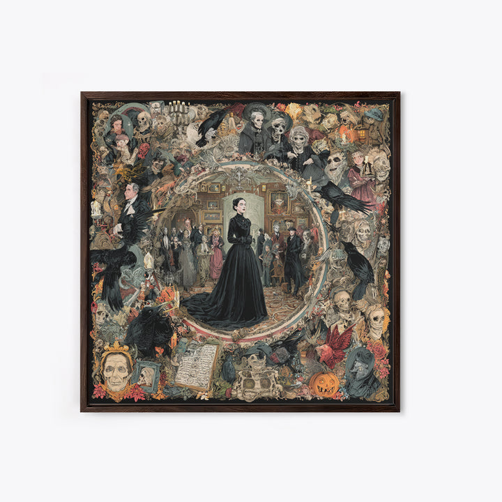 Victorian Mourning Halloween, Grotesque Carnival Art, Square Wall Art, Dark Halloween Decor, Canvas Print, Halloween Wall Art