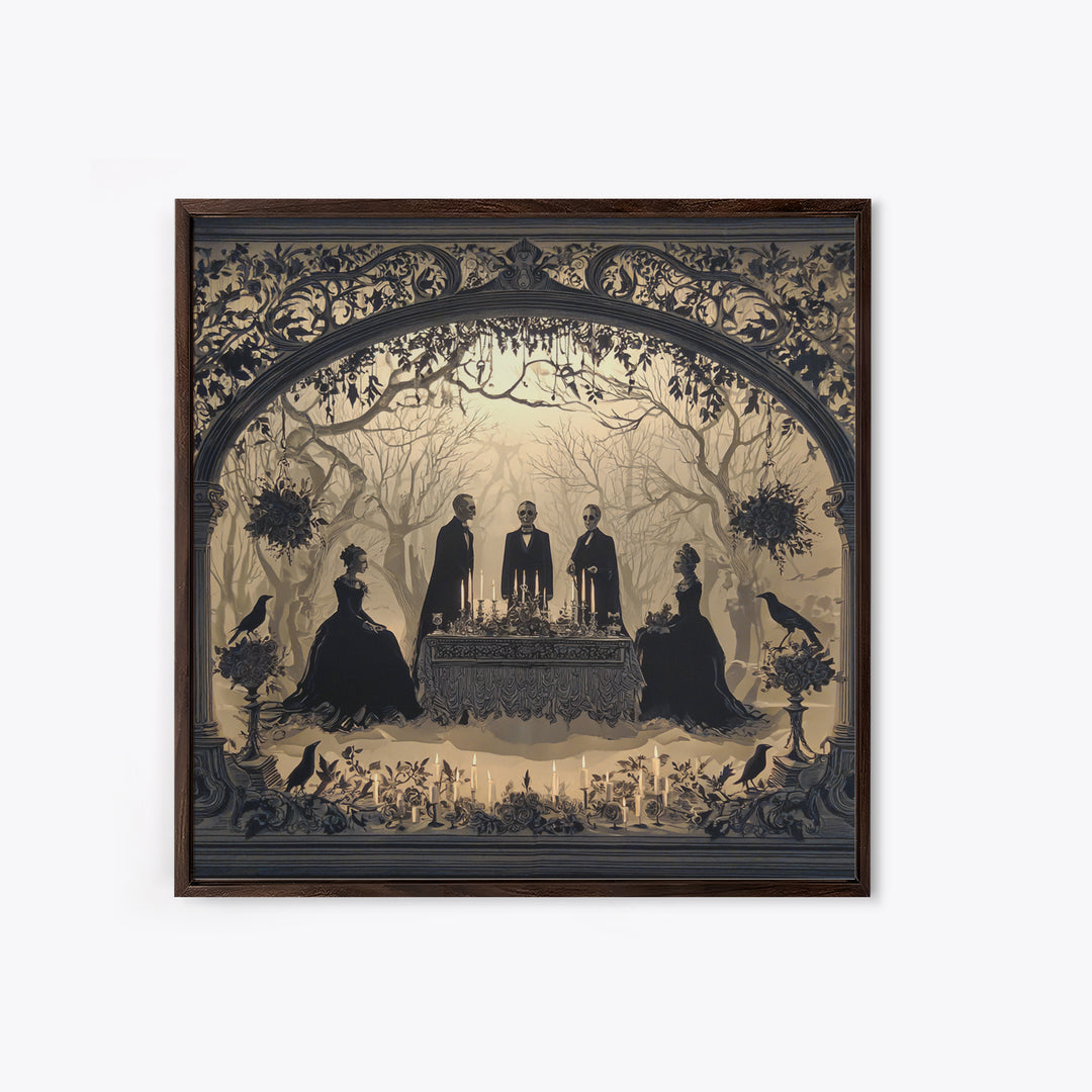 Victorian Mourning Halloween, Decadent Line Art, Square Wall Art, Dark Halloween Decor, Canvas Print, Halloween Wall Art