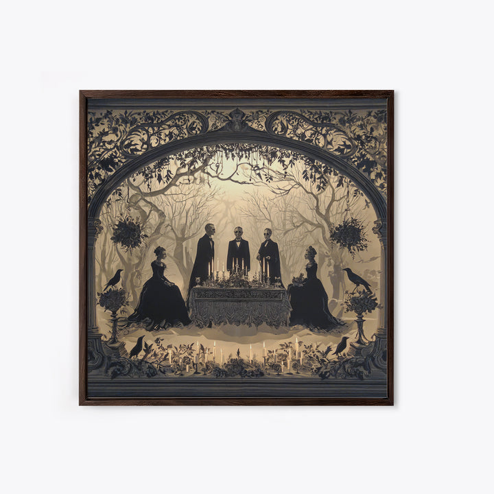 Victorian Mourning Halloween, Decadent Line Art, Square Wall Art, Dark Halloween Decor, Canvas Print, Halloween Wall Art