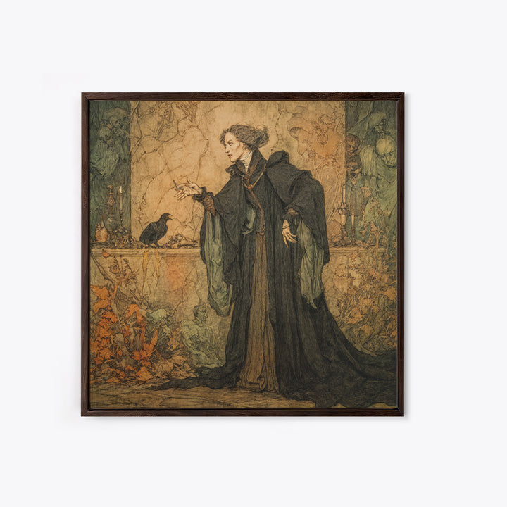 Victorian Mourning Halloween, Gothic Storybook Art, Square Wall Art, Gothic Horror Wall Art, Framed Canvas Print, Halloween Wall Art