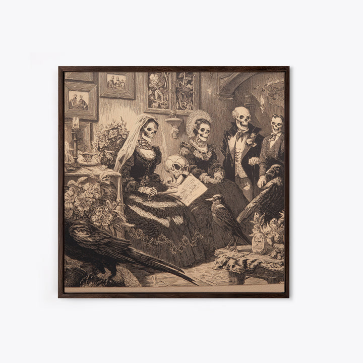 Victorian Mourning Halloween, Macabre Folk Print Art, Square Wall Art, Dark Halloween Decor, Canvas Print, Halloween Wall Art