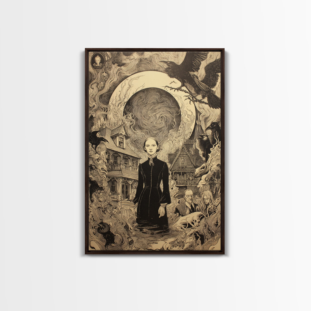 Victorian Mourning Halloween, Victorian Macabre Art, Vertical Wall Art, Macabre Wall Art, Framed Canvas Print, Halloween Wall Art