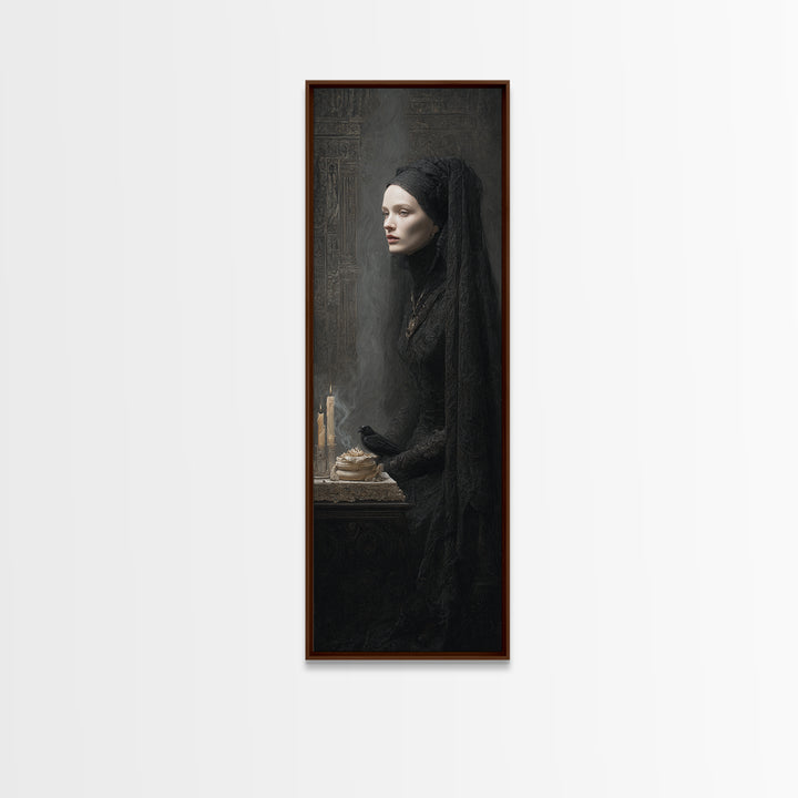 Victorian Mourning Halloween, Surreal Apocalyptic Art, Tall Narrow Wall Art, Gothic Horror Wall Art, Framed Canvas Print