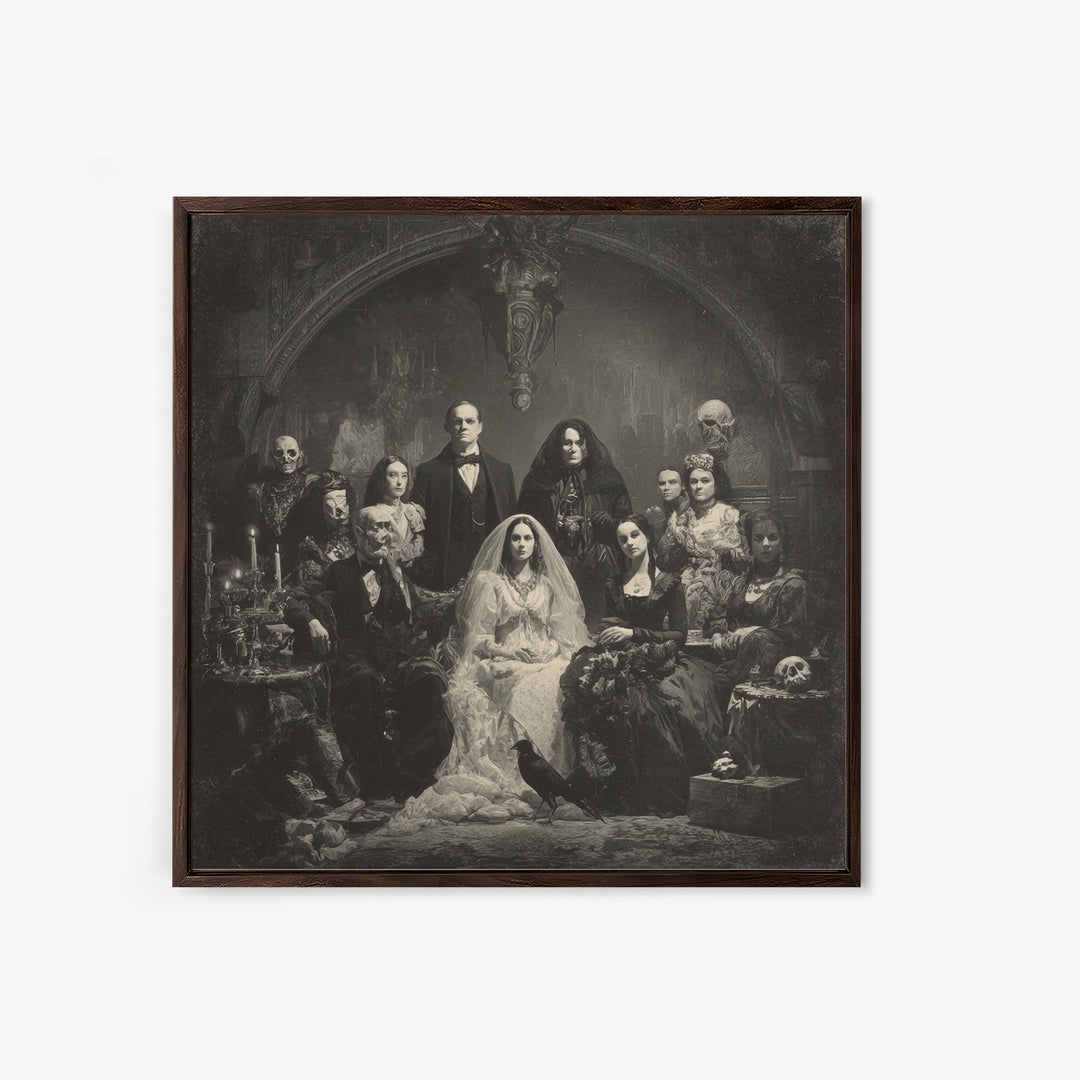 Victorian Mourning Halloween, Biomechanical Horror Art, Square Wall Art, Gothic Horror Wall Art, Framed Canvas Print, Halloween Wall Art