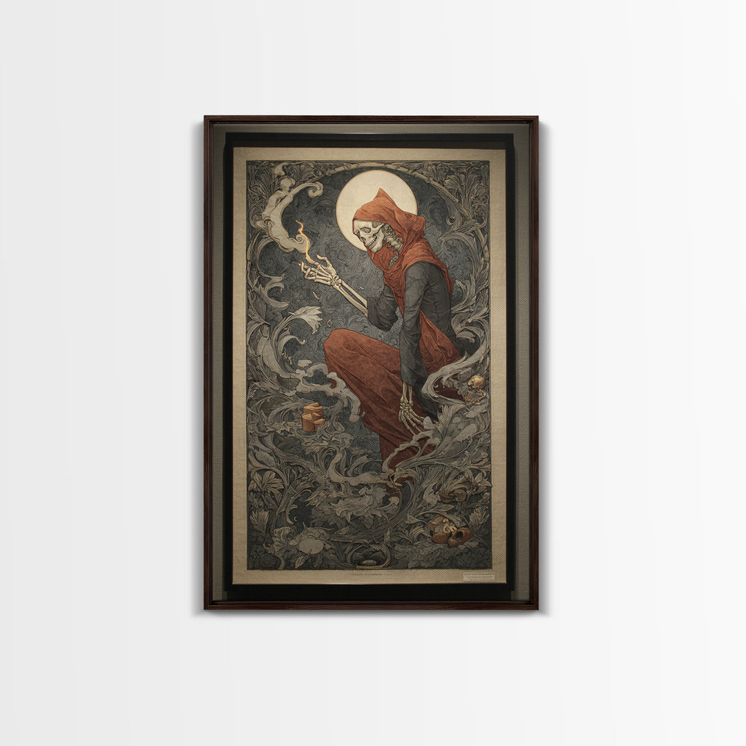 Art Nouveau Witchcraft, Danse Macabre Art, Vertical Wall Art, Dark Fantasy Wall Art, Canvas Print, Halloween Wall Art