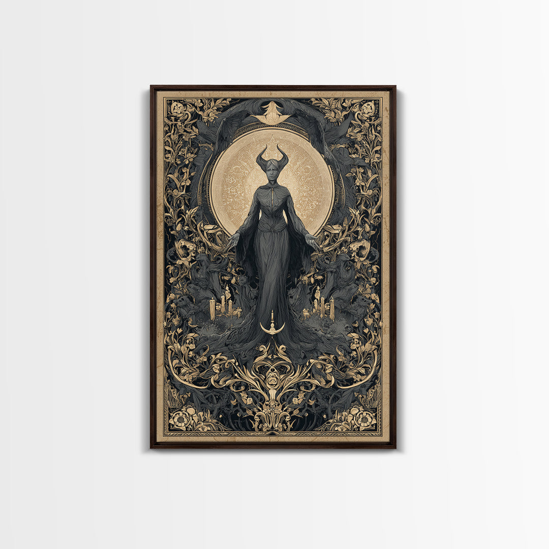 Art Nouveau Witchcraft, Gothic Nightmare Art, Vertical Wall Art, Dark Fantasy Wall Art, Framed Canvas Print, Halloween Wall Art