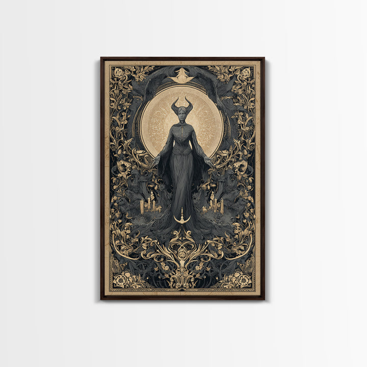 Art Nouveau Witchcraft, Gothic Nightmare Art, Vertical Wall Art, Dark Fantasy Wall Art, Framed Canvas Print, Halloween Wall Art