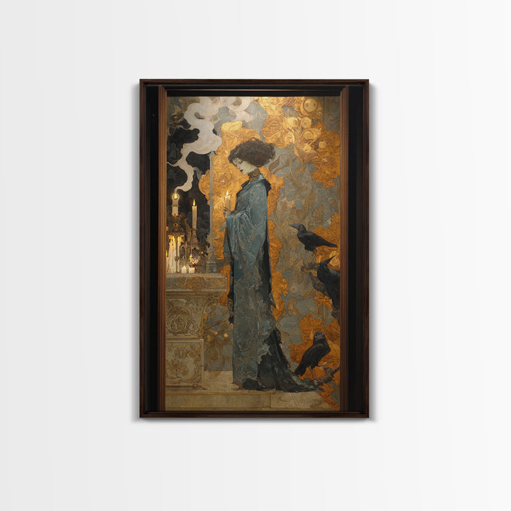 Art Nouveau Witchcraft, Ornate Symbolist Art, Vertical Wall Art, Gothic Horror Wall Art, Framed Canvas Print, Halloween Wall Art