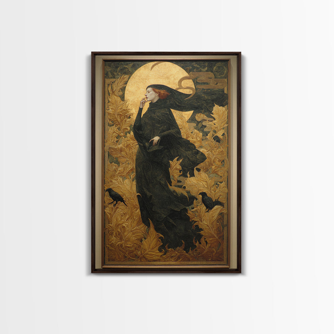 Art Nouveau Witchcraft, Dark Symbolist Art, Vertical Wall Art, Dark Halloween Decor, Canvas Print, Halloween Wall Art