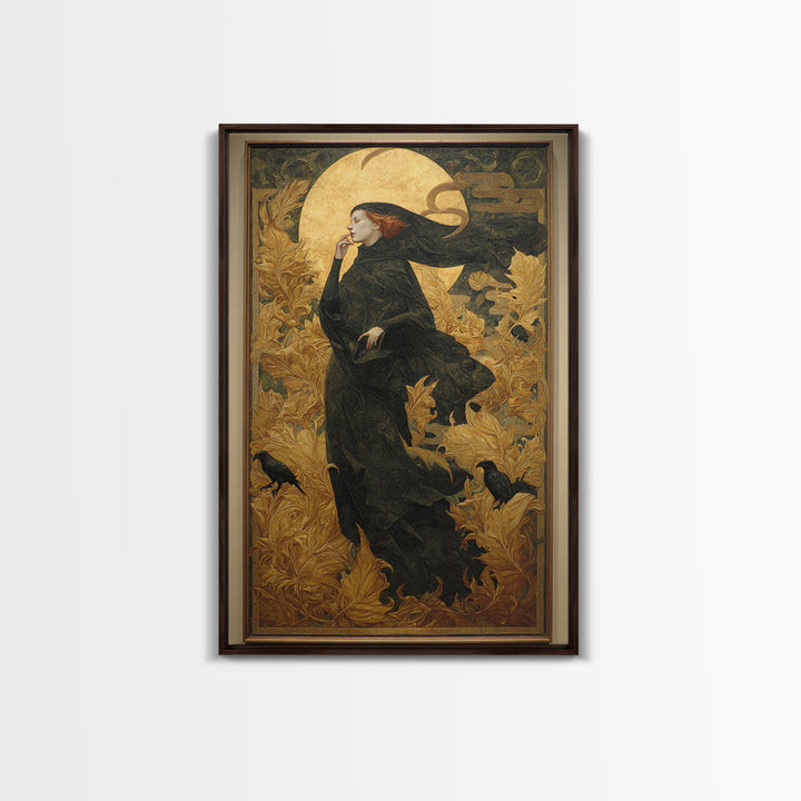 Art Nouveau Witchcraft, Dark Symbolist Art, Vertical Wall Art, Dark Halloween Decor, Canvas Print, Halloween Wall Art