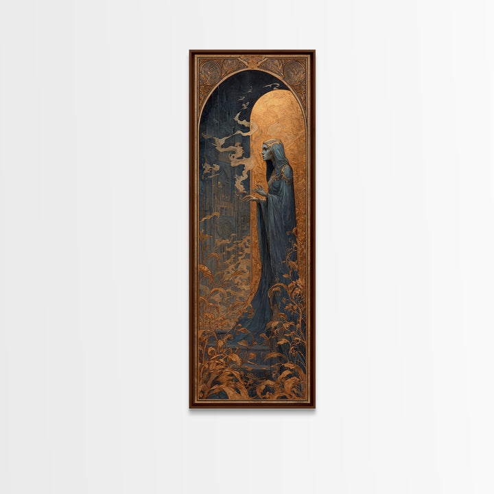 Art Nouveau Witchcraft, Surreal Apocalyptic Art, Tall Narrow Wall Art, Gothic Horror Wall Art, Framed Canvas Print