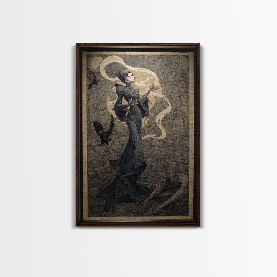 Art Nouveau Witchcraft, Biomechanical Horror Art, Vertical Wall Art, Gothic Horror Wall Art, Canvas Print, Halloween Wall Art