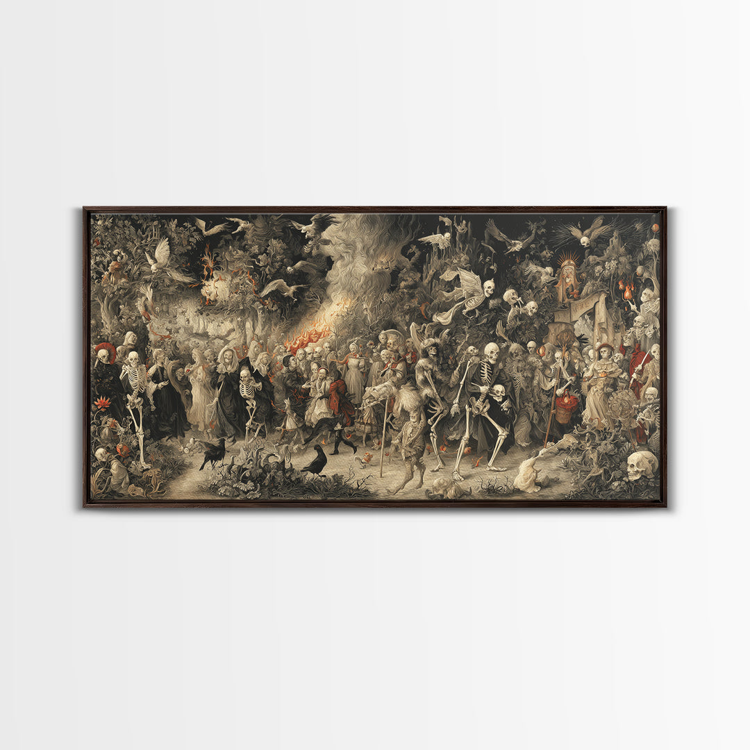 Medieval Danse Macabre, Medieval Grotesque Art, Wide Panoramic Art, Gothic Horror Wall Art, Canvas Print, Halloween Wall Art