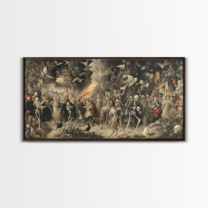 Medieval Danse Macabre, Medieval Grotesque Art, Wide Panoramic Art, Gothic Horror Wall Art, Canvas Print, Halloween Wall Art