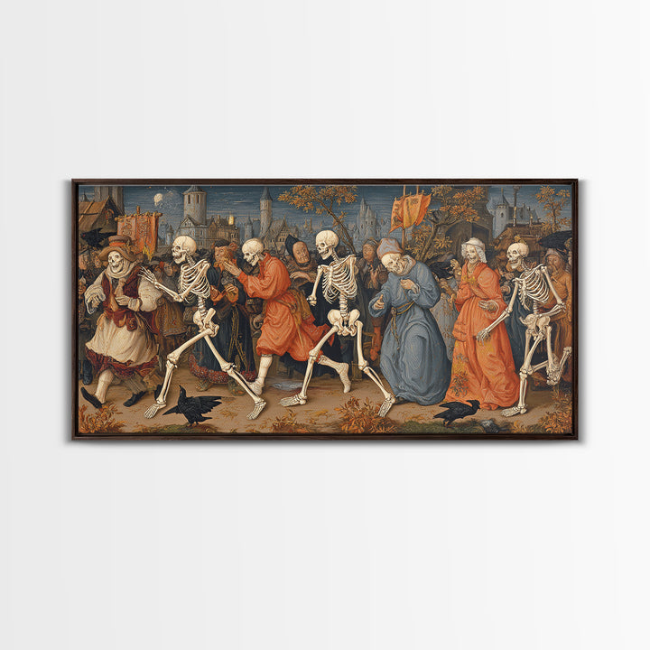 Medieval Danse Macabre, Danse Macabre Art, Wide Panoramic Art, Dark Fantasy Wall Art, Canvas Print, Halloween Wall Art