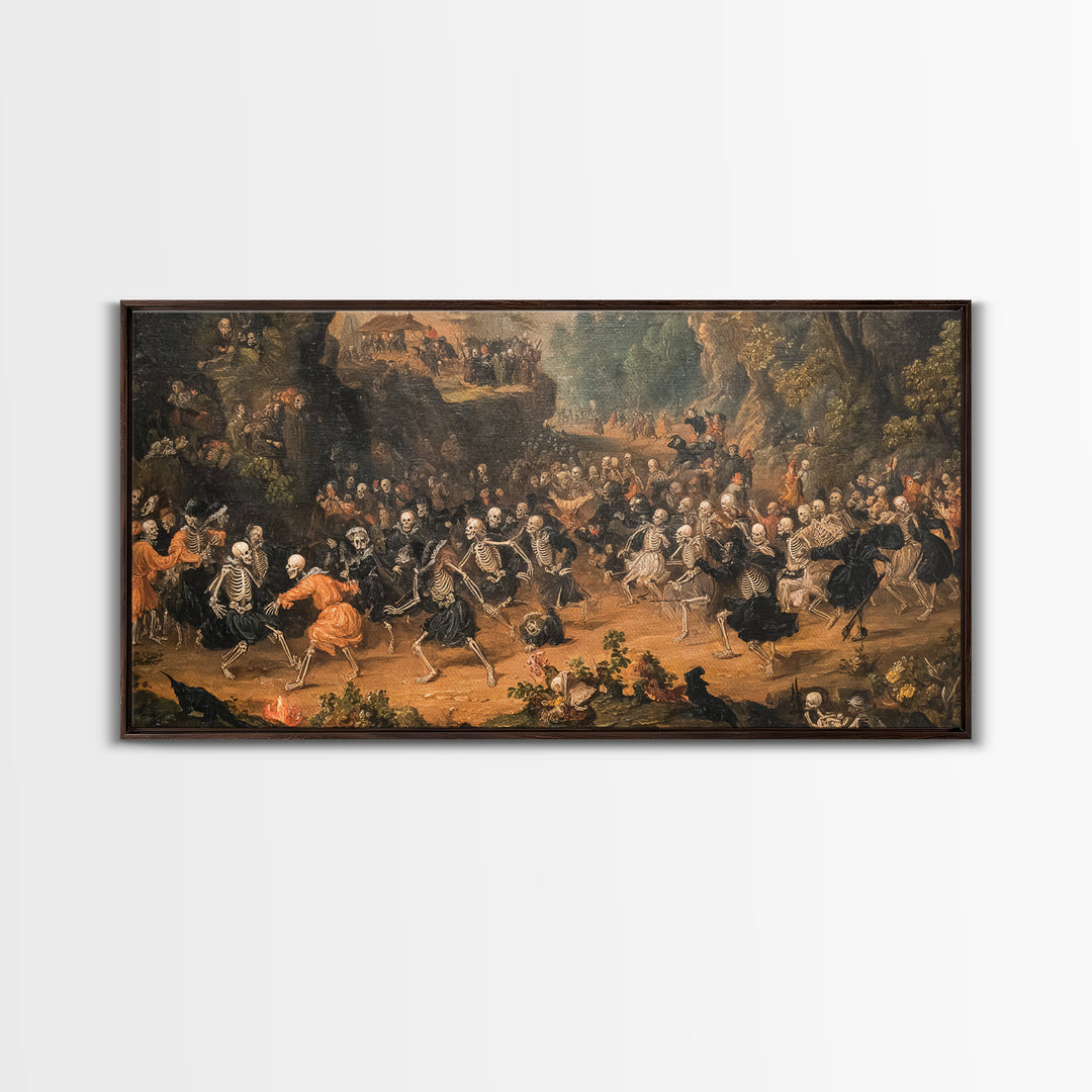 Medieval Danse Macabre, Baroque Witchcraft Art, Wide Panoramic Art, Dark Halloween Decor, Canvas Print, Halloween Wall Art