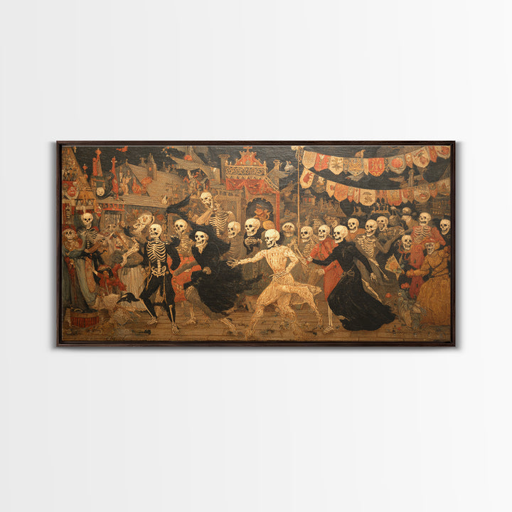 Medieval Danse Macabre, Grotesque Carnival Art, Wide Panoramic Art, Dark Fantasy Wall Art, Canvas Print, Halloween Wall Art