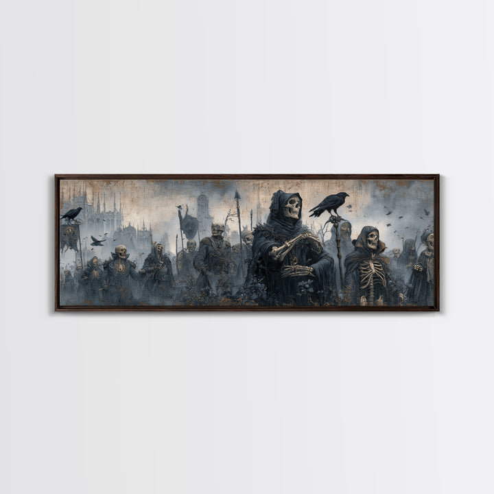 Medieval Danse Macabre, Surreal Apocalyptic Art, Extra Wide Wall Art, Dark Fantasy Wall Art, Framed Canvas Print, Halloween Wall Art