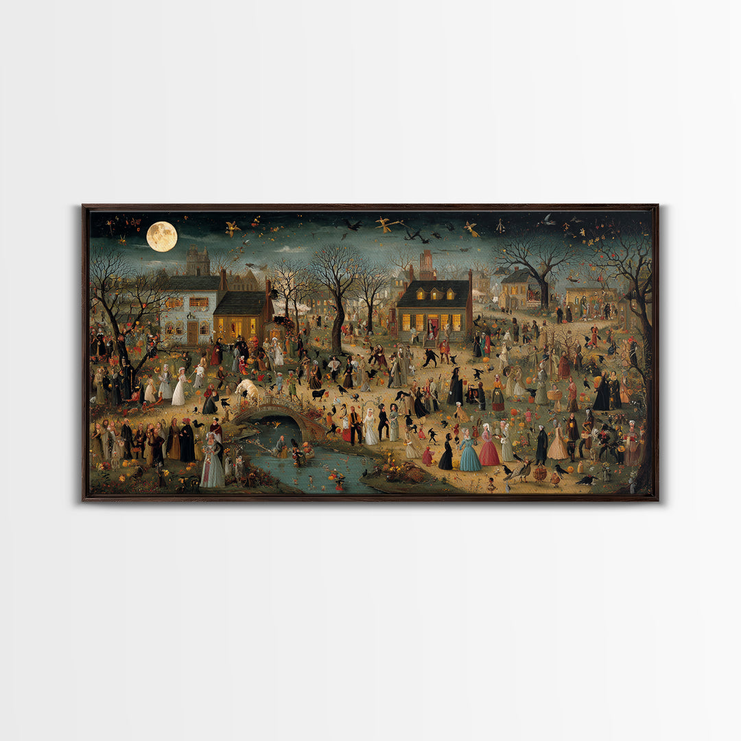 1950s Halloween Nostalgia, Northern Renaissance Horror, Wide Panoramic Art, Macabre Wall Art, Canvas Print, Halloween Wall Art