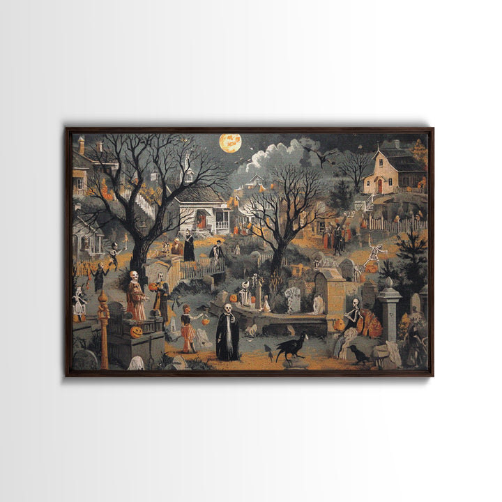 1950s Halloween Nostalgia, Danse Macabre Art, Landscape Wall Art, Macabre Wall Art, Canvas Print, Halloween Wall Art