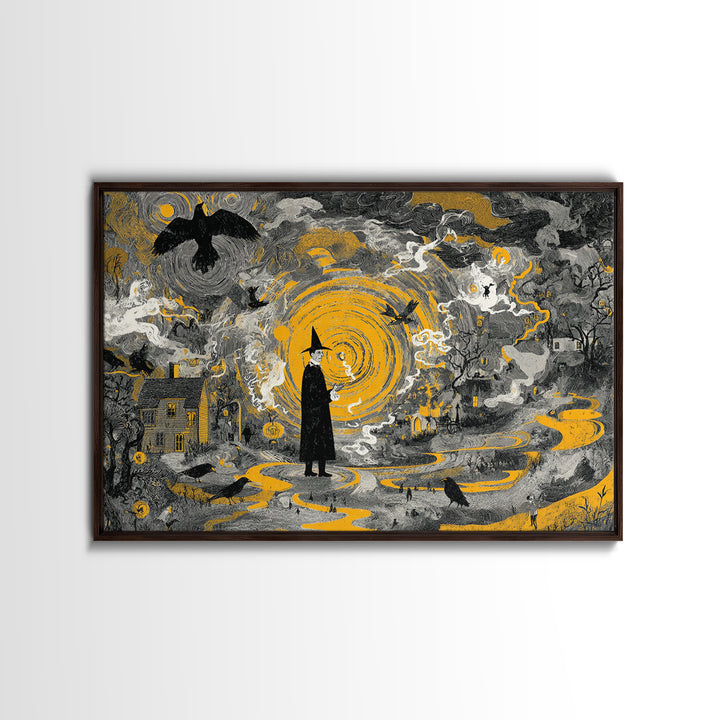 1950s Halloween Nostalgia, Baroque Witchcraft Art, Landscape Wall Art, Gothic Horror Wall Art, Framed Canvas Print, Halloween Wall Art