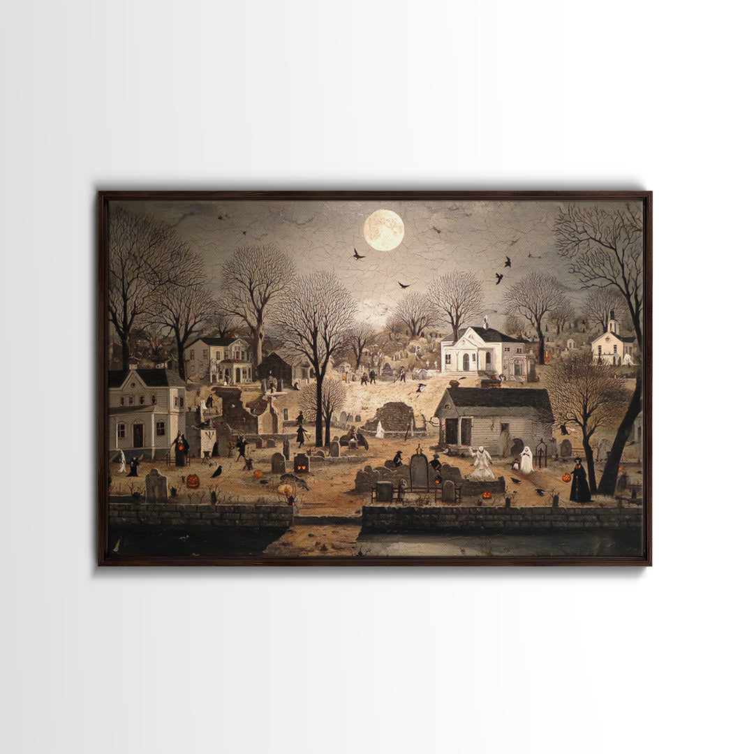 1950s Halloween Nostalgia, Romantic Gothic Landscape, Landscape Wall Art, Dark Halloween Decor, Canvas Print, Halloween Wall Art