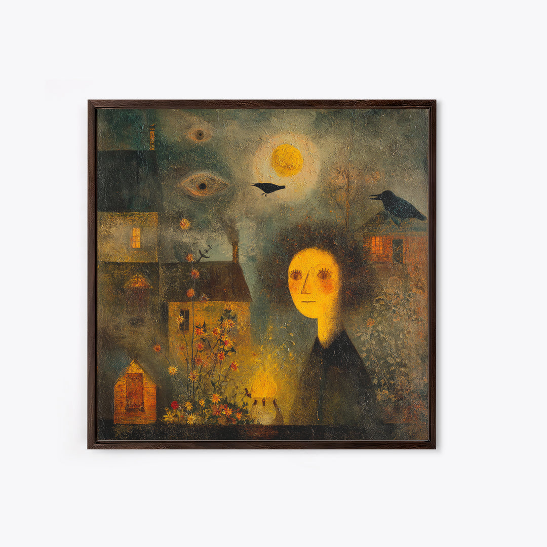 1950s Halloween Nostalgia, Symbolist Dream Art, Square Wall Art, Dark Halloween Decor, Canvas Print, Halloween Wall Art