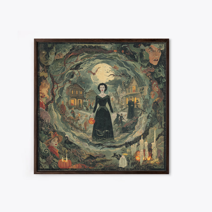 1950s Halloween Nostalgia, Dark Symbolist Art, Square Wall Art, Gothic Horror Wall Art, Framed Canvas Print, Halloween Wall Art