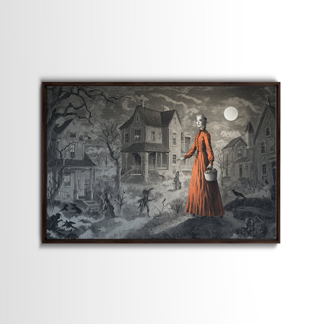 1950s Halloween Nostalgia, Victorian Macabre Art, Landscape Wall Art, Macabre Wall Art, Framed Canvas Print, Halloween Wall Art