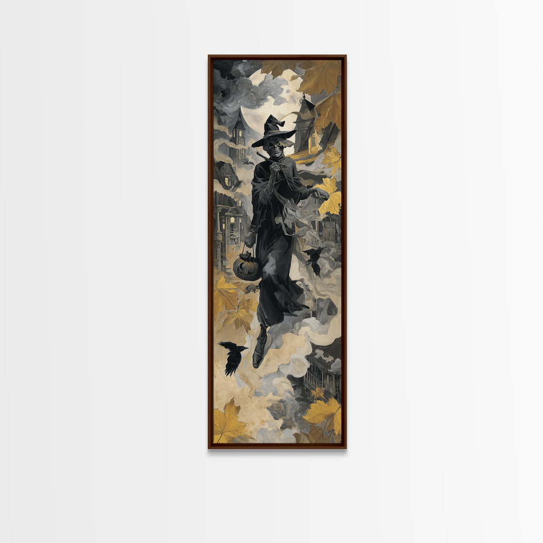 1950s Halloween Nostalgia, Surreal Apocalyptic Art, Tall Narrow Wall Art, Gothic Horror Wall Art, Framed Canvas Print