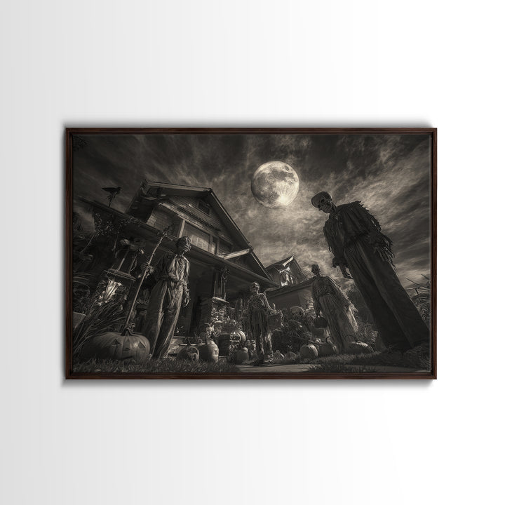 1950s Halloween Nostalgia, Biomechanical Horror Art, Landscape Wall Art, Dark Fantasy Wall Art, Framed Canvas Print, Halloween Wall Art