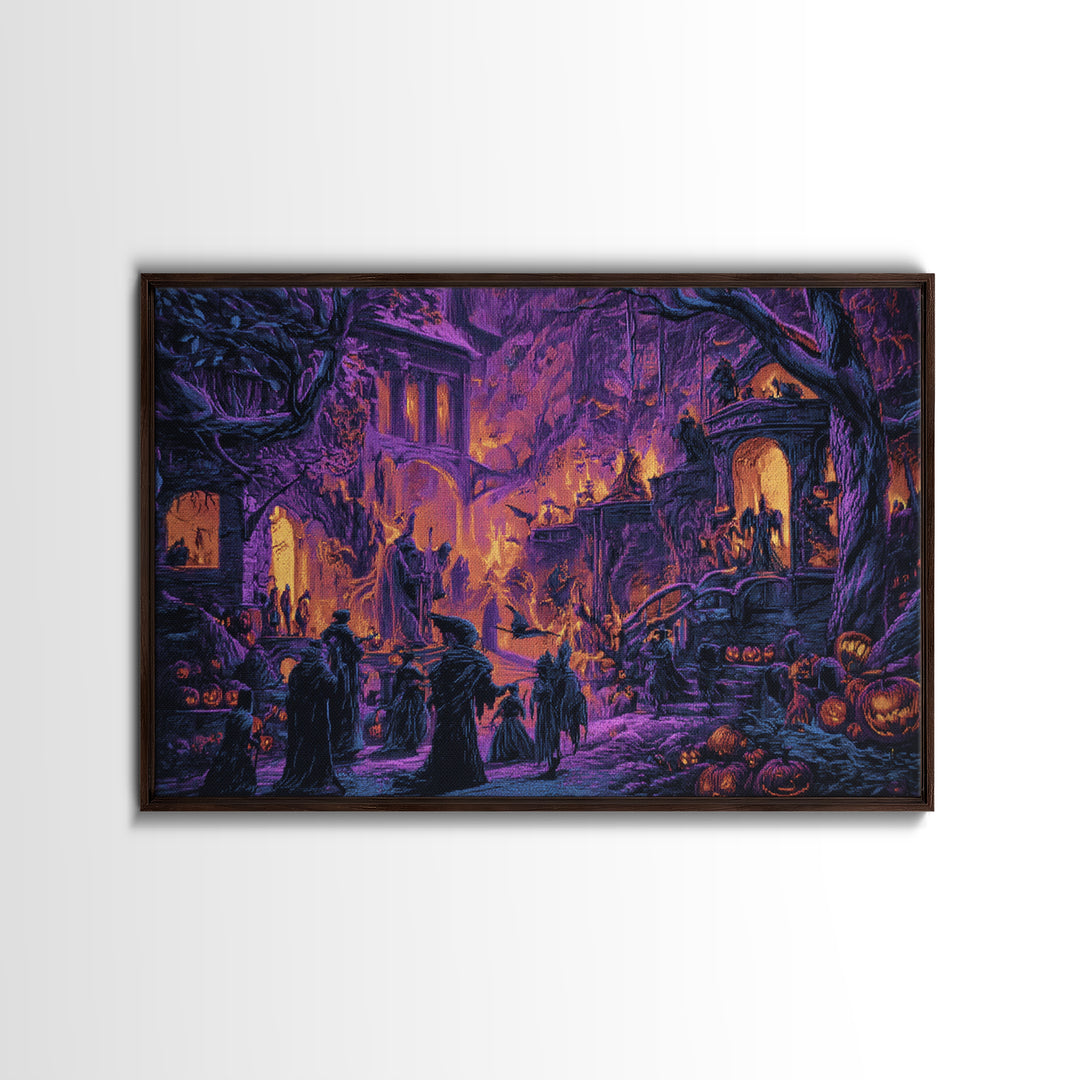 1980s Neon Horror, Medieval Grotesque Art, Landscape Wall Art, Dark Halloween Decor, Canvas Print, Halloween Wall Art