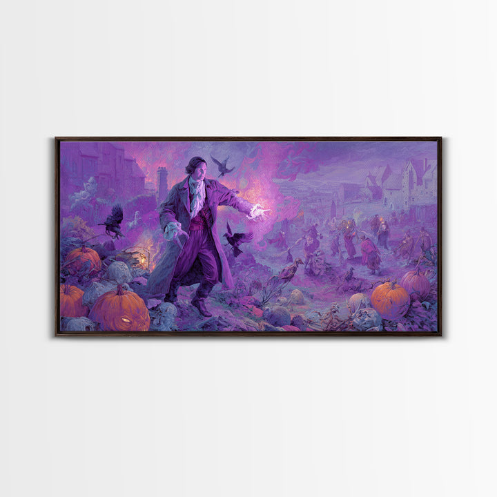 1980s Neon Horror, Northern Renaissance Horror, Wide Panoramic Art, Dark Fantasy Wall Art, Framed Canvas Print, Halloween Wall Art