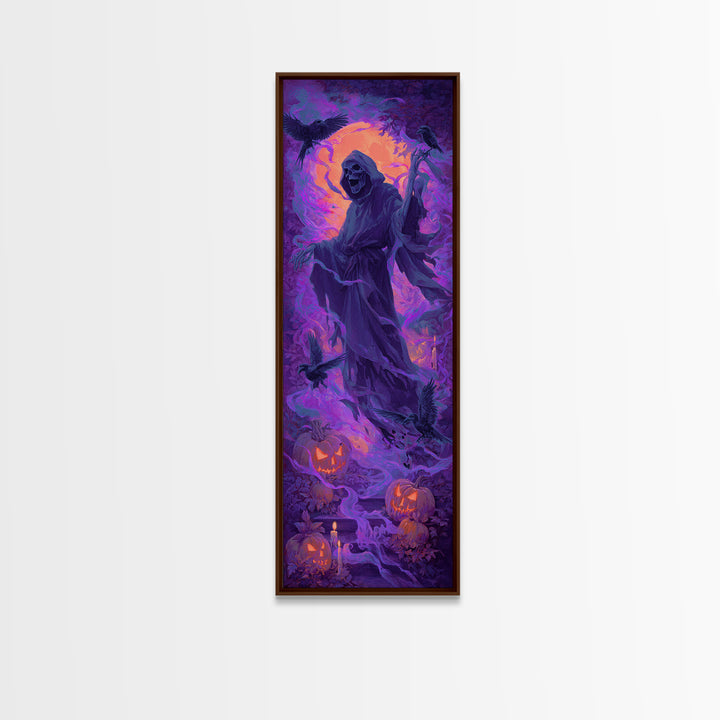 1980s Neon Horror, Dark Renaissance Art, Tall Narrow Wall Art, Dark Fantasy Wall Art, Framed Canvas Print, Halloween Wall Art