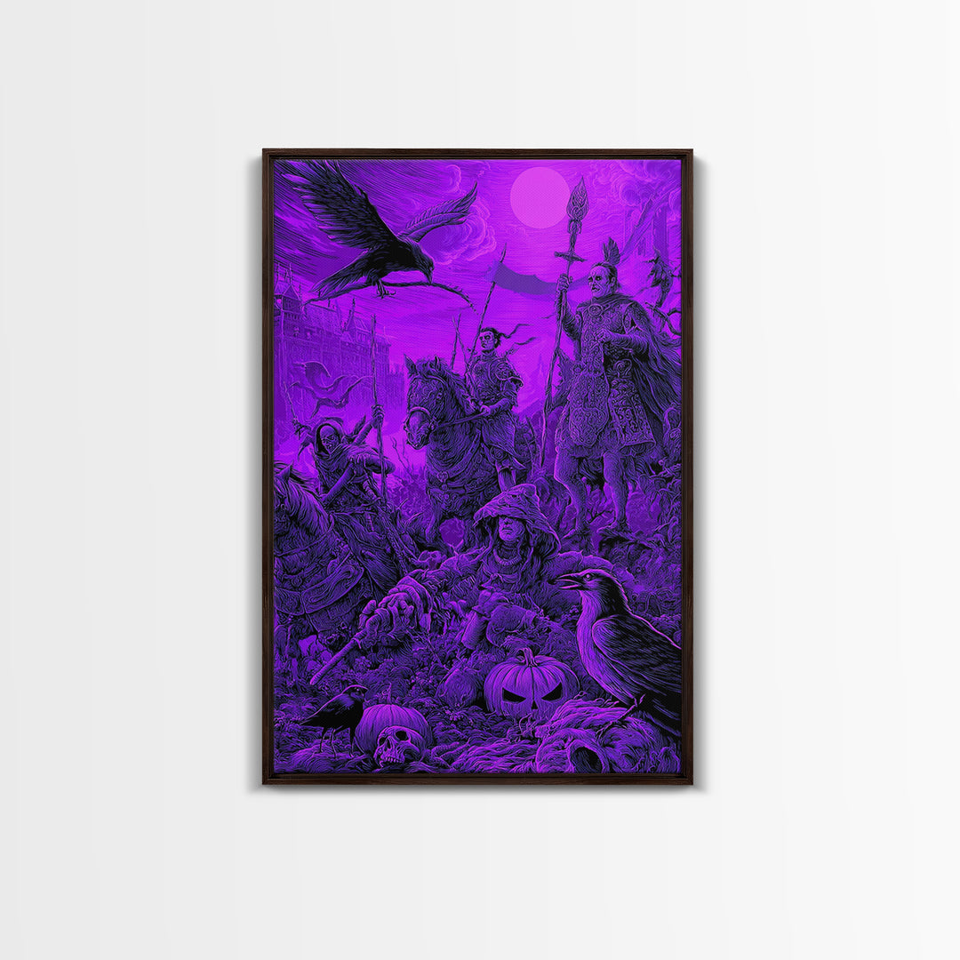 1980s Neon Horror, Renaissance Engraving Art, Vertical Wall Art, Dark Fantasy Wall Art, Framed Canvas Print, Halloween Wall Art