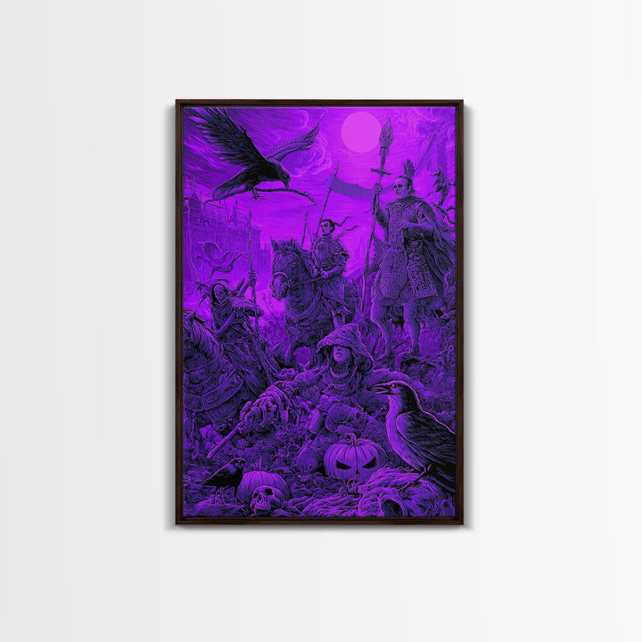 1980s Neon Horror, Renaissance Engraving Art, Vertical Wall Art, Dark Fantasy Wall Art, Framed Canvas Print, Halloween Wall Art