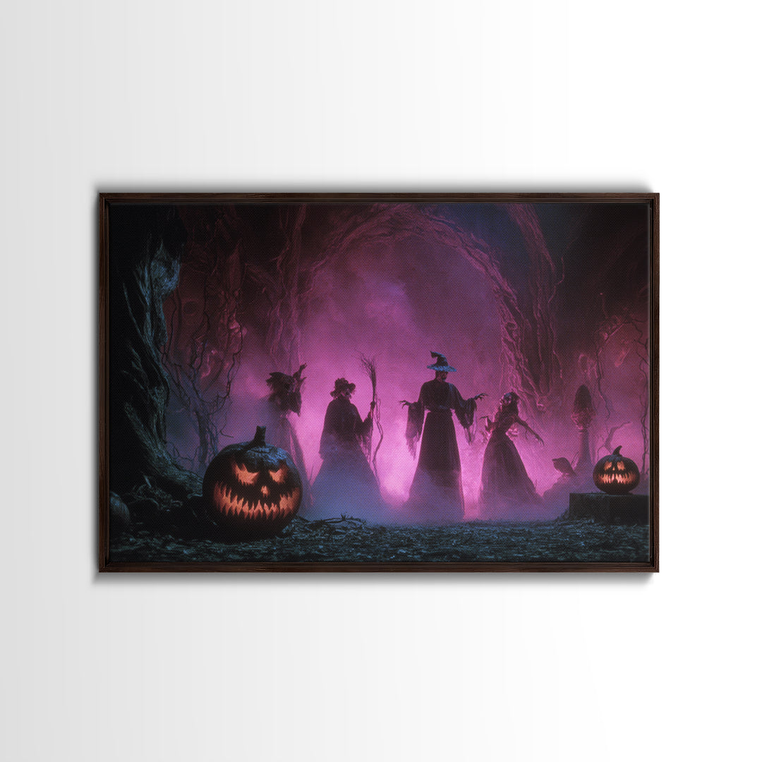 1980s Neon Horror, Dark Romantic Horror Art, Landscape Wall Art, Dark Fantasy Wall Art, Framed Canvas Print, Halloween Wall Art