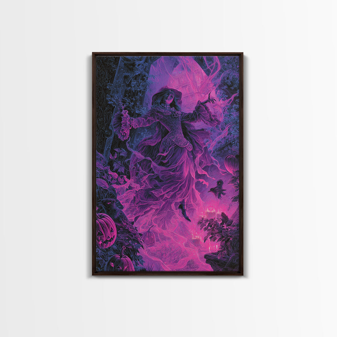 1980s Neon Horror, Ornate Symbolist Art, Vertical Wall Art, Gothic Horror Wall Art, Framed Canvas Print, Halloween Wall Art