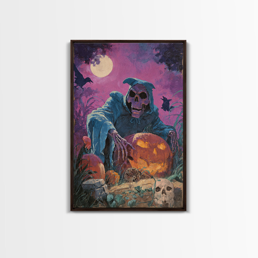 1980s Neon Horror, Decadent Gothic Art, Vertical Wall Art, Dark Fantasy Wall Art, Framed Canvas Print, Halloween Wall Art